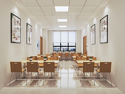 现代员工餐厅 学生食堂 大学食堂 公共餐厅 打饭窗口 餐桌椅