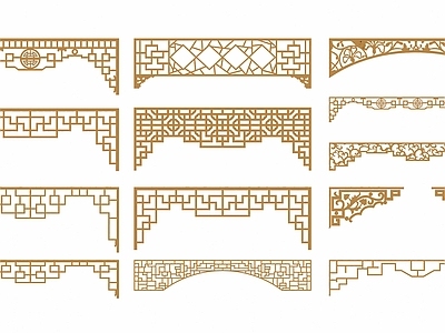中式金属实木花格隔断组合雕花 雕花构件 楣角花 雕花构件花格头