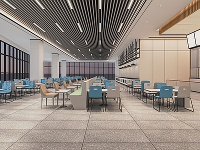 现代员工餐厅 学生食堂 大学食堂 公共 打饭口 椅