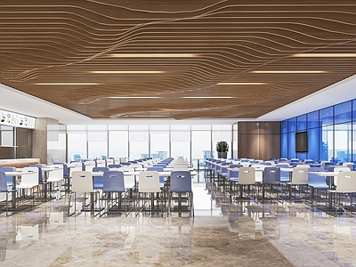 现代员工餐厅 学生食堂 大学食堂 公共餐厅 打饭窗口 餐桌椅
