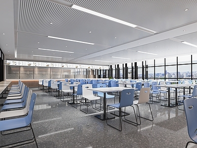 现代学生食堂 员工餐厅 大学食堂 公共餐厅 打饭窗口 餐桌椅 食堂明挡
