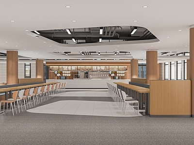 现代大学食堂 学生食堂 员工餐厅 公共餐厅 打饭窗口 餐桌椅 食堂明挡