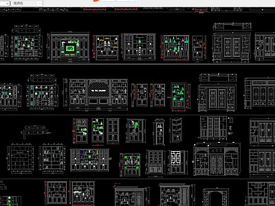 中式博古架酒柜屏风cad施工图