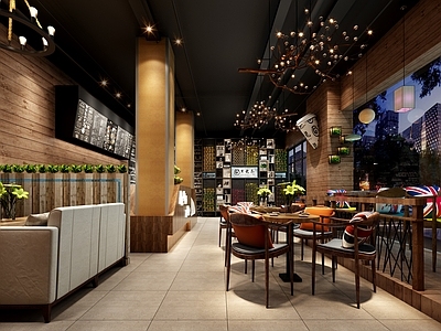 工业风奶茶店 备餐区 单层 收银前台 休息区