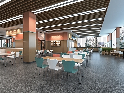 现代食堂 员工餐厅 大学食堂 公共餐厅 学生食堂 打饭窗口 餐桌椅