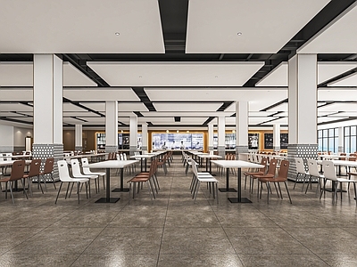 现代员工餐厅 学生食堂 大学食堂 公共餐厅 打饭窗口 餐桌椅