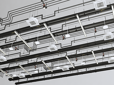 现代通风管道 吊顶 空调管道 线管