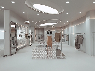 现代女装服装店 橱 玻璃 饰品摆设 直播间