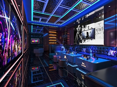 现代KTV包厢 KTV沙发座椅 吊灯 KTV点歌台 点歌机 茶几 包厢