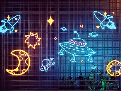 现代太空飞船霓虹灯 卡通装饰灯