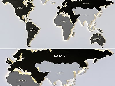 现代世界地图墙饰 立体