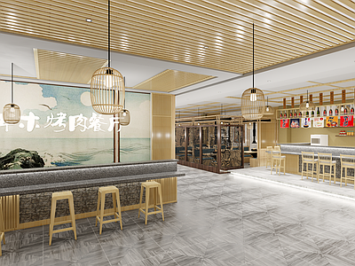 日式烤肉店 半包间 卡座 烤肉餐桌 烟机 后厨