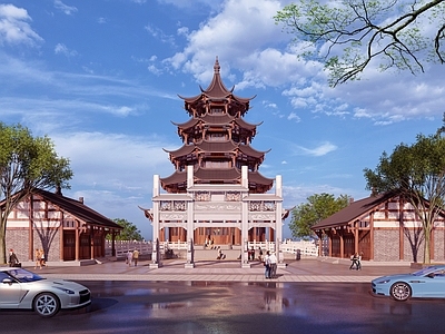 中式观景楼 川西建筑 牌坊