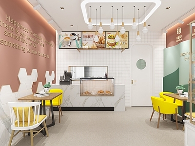 北欧奶茶店 面包店 备餐区 单层 收银