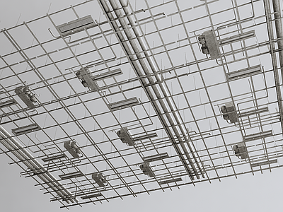 现代空调管道 管道 天花 桥架 消防喷淋
