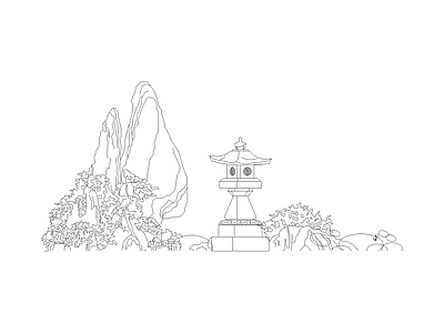 雕塑装饰构件 中式新中式绿植绿枝景观中式园林植物假山树花草施工图