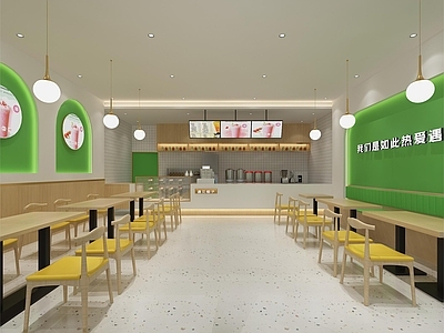 现代奶茶店 备餐区 单层 收银