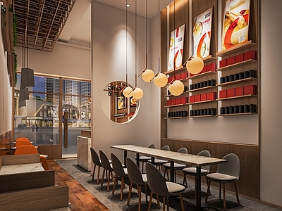 现代快餐店 茶餐厅 养生粥店 餐饮小吃店 卡座 餐桌椅 收银台