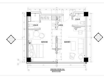 豪华大床房平立面设计施工图 客房