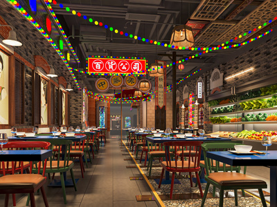 港式复古火锅店 餐饮店饭店 餐馆 餐厅 餐厅堂食 餐桌椅 快餐厅