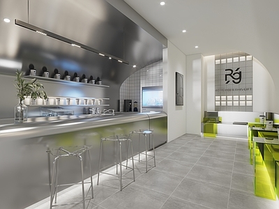 工业风奶茶店 备餐区 单层 收银