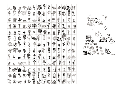 园林景观常用CAD平立面盆栽植物图库施工图