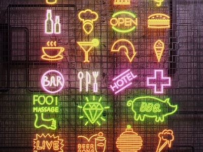 现代霓虹灯组合 装饰霓虹灯 图标装饰灯