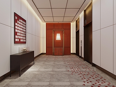 新中式酒店过道 电梯间
