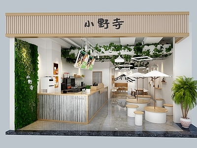 现代奶茶店 备餐区 单层 收银