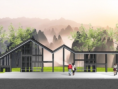 新中式公交站台 站牌 候车厅 公交站 站台 等车处 车站