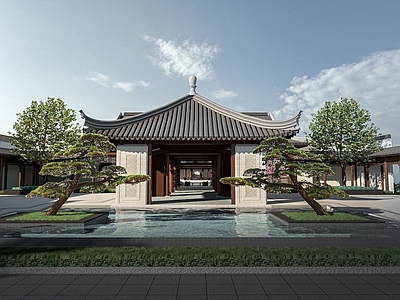 中式四合院 景观亭 四角亭 亭子 中式建筑 庭院景观 带水景花园