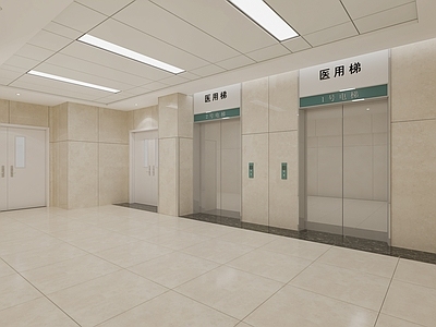 现代医院住院部电梯厅 普通医院 医院走廊