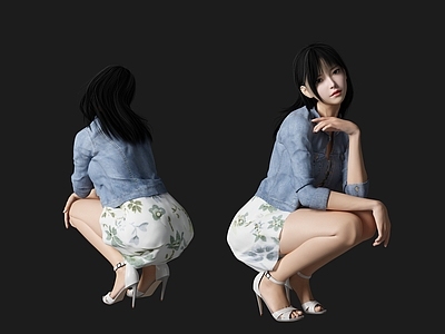 蹲姿美女人物 女人