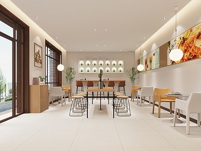 现代奶茶店 备餐区 单层 收银