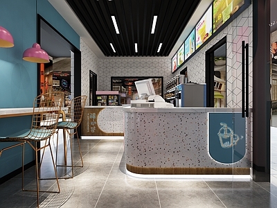 现代奶茶店 备餐区 单层 收银