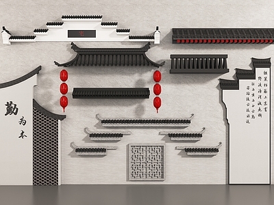 新中式徽派建筑构件 屋檐 屋顶 马头墙