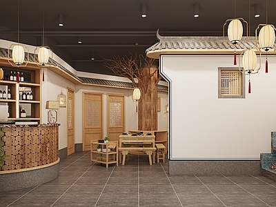 新中式餐饮火锅店 马头墙 椅