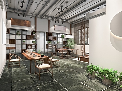 新中式茶馆 茶楼 茶室 茶空间 茶桌椅 品茶区 沙发 茶柜 屏风隔断