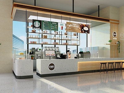 现代奶茶店 备餐区 单层 收银