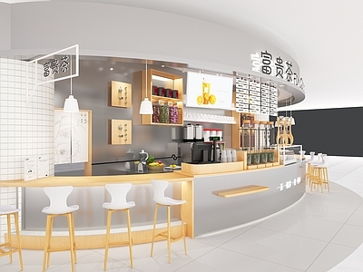 现代奶茶店 单层 收银前台 休息区