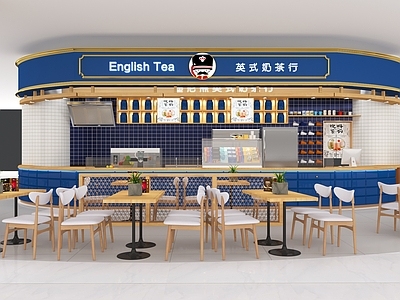现代奶茶店 备餐区 单层 收银前台 休息区