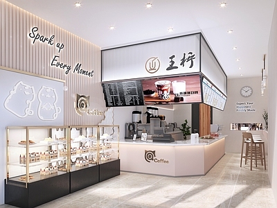 现代奶茶店 备餐区 单层 收银