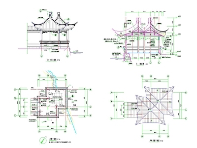 中式古典双亭节点施工图