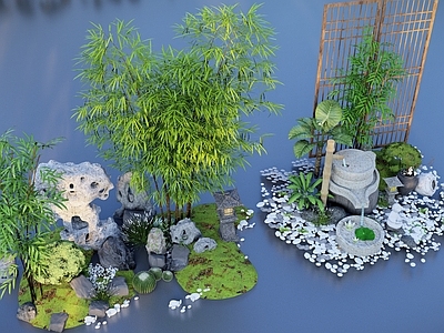 新中式庭院小品 花草 石磨水景 中式庭院小品 枯水松石 微 户外