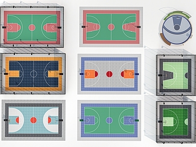 现代篮球场 篮球场组合 运动场 球场
