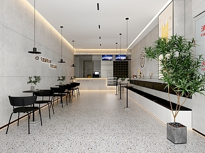 现代奶茶店 备餐区 单层 收银