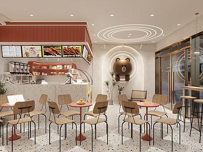 现代奶茶店 备餐区 单层 休息区 收银前台