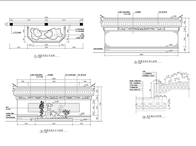 照壁园林景观景墙节点施工图