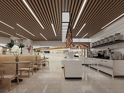 现代奶茶店 备餐区 单层 收银