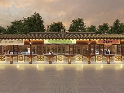 新中式餐饮建筑 廊架 商业售卖亭 快餐店 面馆